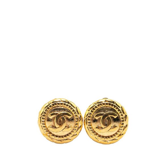 CHANEL Gold Logo Earrings - Picture 1 of 4